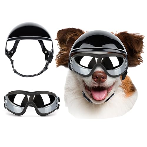 IUOUTG 2-teiliges Haustier-Sonnenbrillen- und Helm-Set, Hundehelm mit Ohrloch, Haustierhelm, Motorradhut mit schöner Brille für mittelgroße und große Hunde, Outdoor-Fahren IUOUTG 2-teiliges Haustier-Sonnenbrillen- und Helm-Set, Hundehelm mit Ohrloch, Haustierhelm, Motorradhut mit schöner Brille für mittelgroße und große Hunde, Outdoor-Fahren von IUOUTG