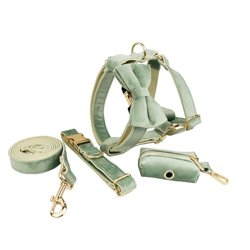 IUOUTG 5-teiliges Hundehalsband und Geschirrset mit Schleife für mittelgroße Hunde Verstellbare Metallschnalle Grünes Mädchen Haustier zubehör von IUOUTG