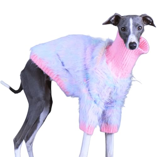 IUOUTG Bunter Faux Pelz Hund Pullover Für Italienischen Greyhound, Weicher Designer Winter Hund Pullover Pullover, Luxus Schildkröten Hals Haustier Kleidung Für Kaltes Wetter von IUOUTG