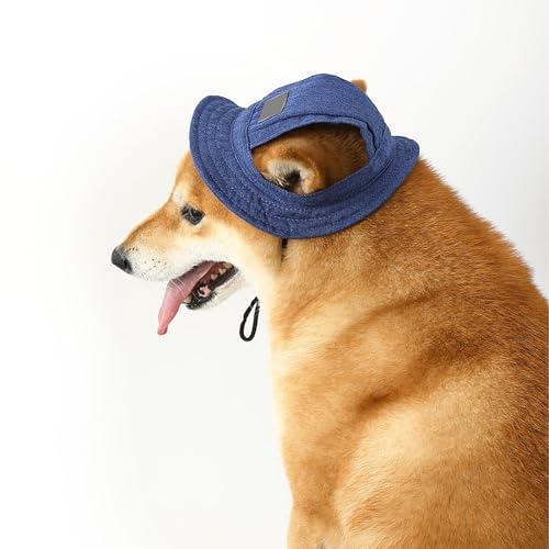 IUOUTG Denim Farbe Haustier Fischerhut Im Freien Flachs Sonnenhut Nackengurt Verstellbar Atmungsaktiv mit Ohrloch für kleine mittlere Hunde von IUOUTG