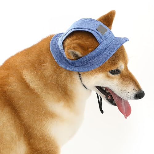 IUOUTG Denim Farbe Haustier Fischerhut Im Freien Flachs Sonnenhut Nackengurt Verstellbar Atmungsaktiv mit Ohrloch für kleine mittlere Hunde von IUOUTG