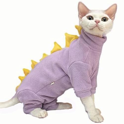 IUOUTG Dinosaurier Sphynx Katze Jumpsuit, Weiche Polar Fleece Winter Warme Kleidung Für Haarlose Katzen, Warme Haustier Outfit Mit Bauchschutz Für Devon Rex von IUOUTG