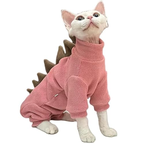 IUOUTG Dinosaurier Sphynx Katze Jumpsuit, Weiche Polar Fleece Winter Warme Kleidung Für Haarlose Katzen, Warme Haustier Outfit Mit Bauchschutz Für Devon Rex von IUOUTG