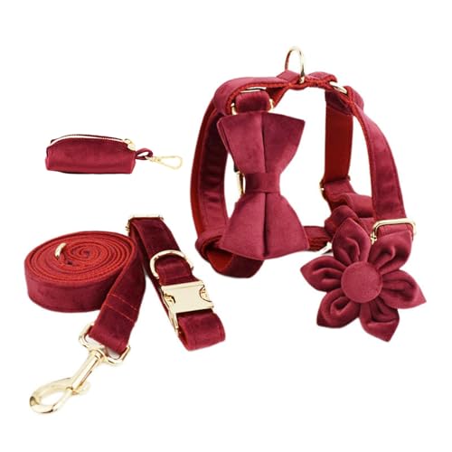IUOUTG Elegantes Hundekabelbaum Leinen Set Pet Collar Verstellbare Hundehalsbänder mit Premium -Metallzubehör für mittelgroße Hunde Easy Walk Laufen （Weinrot） von IUOUTG