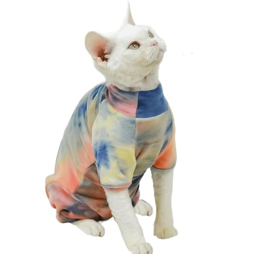 IUOUTG Gedruckte Sphynx Katze Kleidung, Warme Schildkröte Hals Winter Katze Pyjamas, Weicher Samt Vollkörper Haustier Jumpsuit Mit Bauchschutz Welpen Bekleidung von IUOUTG