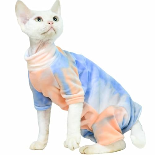 IUOUTG Gedruckte Sphynx Katze Kleidung, Warme Schildkröte Hals Winter Katze Pyjamas, Weicher Samt Vollkörper Haustier Jumpsuit Mit Bauchschutz Welpen Bekleidung von IUOUTG