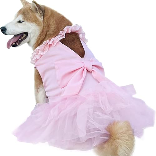 IUOUTG Großes Hund Tüll Hochzeitskleid, Niedliche Hunde Prinzessin Kleider Spitze Tutu Rock, Hund Braut Kostüm Mit Bogen Für Geburtstag Urlaub Outfit von IUOUTG