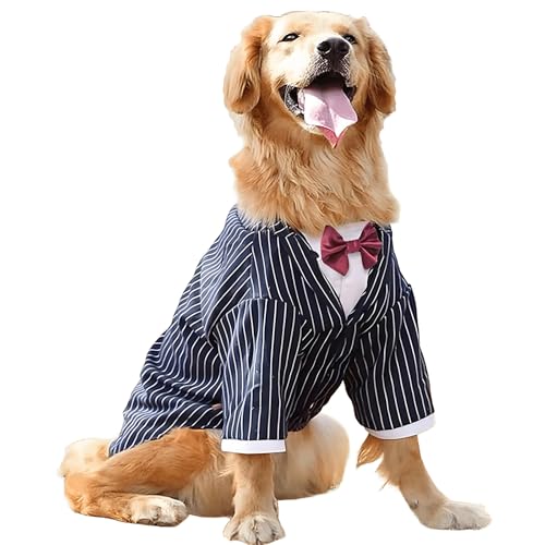 IUOUTG Hund Formeller Anzug Für Extra Große Hunde, Streifen Doggie Smoking Kostüm Mit Krawatte, Elegante Haustier Hochzeits Shirt Party Kleidung Für Golden Retriever von IUOUTG
