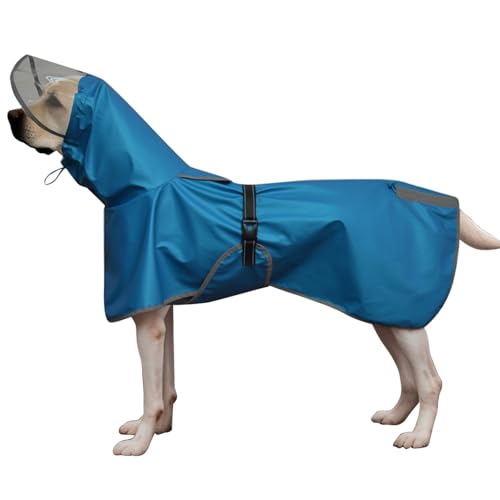 IUOUTG Hund Mit Kapuze Regenjacke, Wasserdicht Haustier Regenmantel Mit Reflektierenden Streifen, Verstellbarer Weicher Haustier Poncho Für Extra Große Hunde Im Freien Schutz von IUOUTG