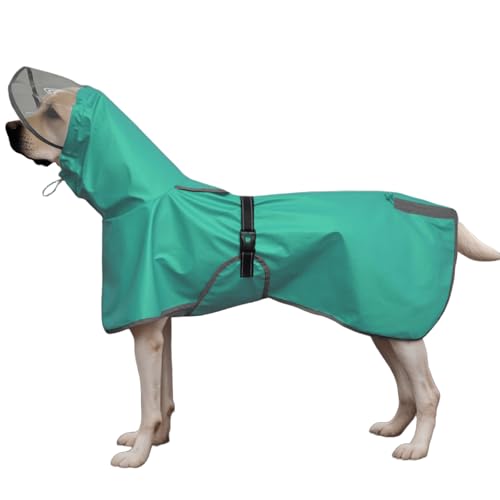 IUOUTG Hund Mit Kapuze Regenjacke, Wasserdicht Haustier Regenmantel Mit Reflektierenden Streifen, Verstellbarer Weicher Haustier Poncho Für Extra Große Hunde Im Freien Schutz von IUOUTG