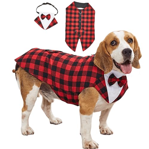 IUOUTG Hund Smoking Hochzeitsanzug & Bandana Set, Formelle Plaid Weste Shirt Mit Krawatte Für Kleine Hunde Haustier Gentleman Bekleidung Für Festival IUOUTG Hund Smoking Hochzeitsanzug & Bandana Set, Formelle Plaid Weste Shirt Mit Krawatte Für Kleine Hunde Haustier Gentleman Bekleidung Für Festival von IUOUTG