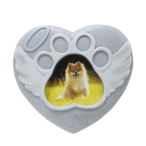 IUOUTG Hundegräber Markierung Mit Fotorahmen, Haustier Friedhöfe Harz Gedenkstein, Liebesherz Sympathie Souvenir Für Verlust des Hundes 14.5 X 13 cm von IUOUTG