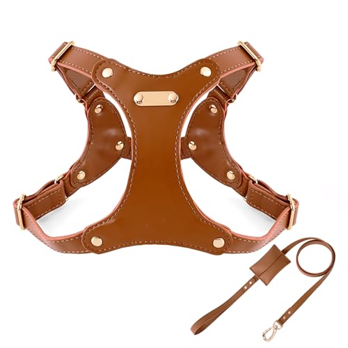 IUOUTG Leder Hundegeschirr Und Leine Satz Mit Verstellbarer Metallschnalle Weiches Wasserdichtes Material Für Mittlere Hunde Einfaches von IUOUTG