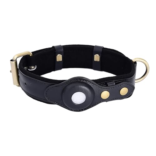 IUOUTG Leder Hundehalsband Mit AirTag Halter, Verstellbare Haustier Halsband Wildleder Gepolsterte Aufspürer Schutzhülle Für Wandern im Freien von IUOUTG