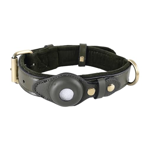 IUOUTG Leder Hundehalsband Mit AirTag Halter, Verstellbare Haustier Halsband Wildleder Gepolsterte Aufspürer Schutzhülle Für Wandern im Freien von IUOUTG