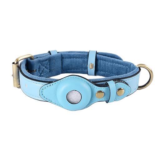 IUOUTG Leder Hundehalsband Mit AirTag Halter, Verstellbare Haustier Halsband Wildleder Gepolsterte Aufspürer Schutzhülle Für Wandern im Freien von IUOUTG