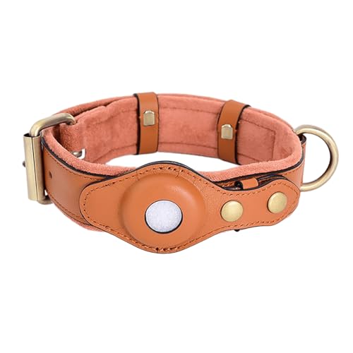 IUOUTG Leder Hundehalsband Mit AirTag Halter, Verstellbare Haustier Halsband Wildleder Gepolsterte Aufspürer Schutzhülle Für Wandern im Freien von IUOUTG