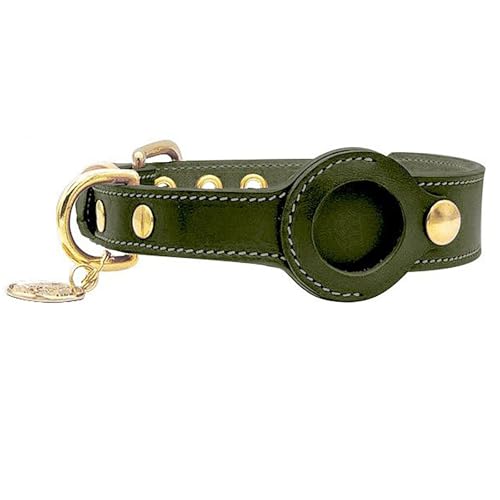 IUOUTG Leder Hundehalsband Mit Luft-Etikett Halter, Leichtes Wasserdichtes Anti-Rost Hardware Justierbares Haustier Halsband von IUOUTG