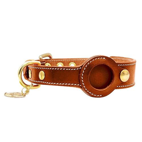 IUOUTG Leder Hundehalsband Mit Luft-Etikett Halter, Leichtes Wasserdichtes Anti-Rost Hardware Justierbares Haustier Halsband von IUOUTG