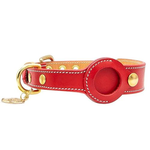 IUOUTG Leder Hundehalsband Mit Luft-Etikett Halter, Leichtes Wasserdichtes Anti-Rost Hardware Justierbares Haustier Halsband von IUOUTG