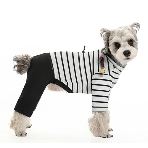 IUOUTG Leichter Welpe Pyjamas Onesie Für After Operation Weich Warmes Kaltes Wetter Fullbody Stripes Hund Jungenuit Bodysuit Mit Verstellbarem Kordelstring Für Chihuahua Yorkie von IUOUTG