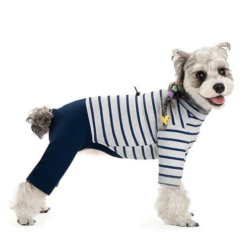 IUOUTG Leichter Welpe Pyjamas Onesie Für After Operation Weich Warmes Kaltes Wetter Fullbody Stripes Hund Jungenuit Bodysuit Mit Verstellbarem Kordelstring Für Chihuahua Yorkie von IUOUTG