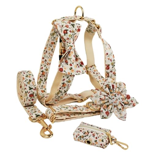 IUOUTG Mädchen Hundehalsbänder Und Leine Set Blumendruck Haustier Einstellbares Geschirr Halsband Mit Schnellverschluss Schnalle Kein Ziehen Einfaches von IUOUTG
