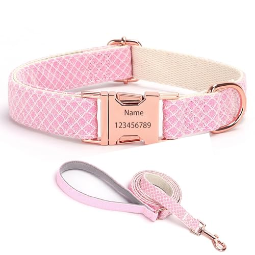 IUOUTG Mädchen Hundehalsband Und Leine Set Mit Gravierter Metallschnalle, Benutzerdefinierte Haustier Halsband Mit Namen Und Telefonnummer, Einstellbar, Für Kleine Bis Große Hunde IUOUTG Mädchen Hundehalsband Und Leine Set Mit Gravierter Metallschnalle, Benutzerdefinierte Haustier Halsband Mit Namen Und Telefonnummer, Einstellbar, Für Kleine Bis Große Hunde von IUOUTG
