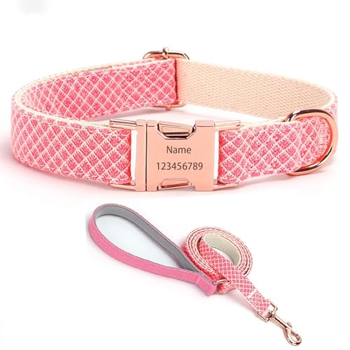 IUOUTG Mädchen Hundehalsband Und Leine Set Mit Gravierter Metallschnalle, Benutzerdefinierte Haustier Halsband Mit Namen Und Telefonnummer, Einstellbar, Für Kleine Bis Große Hunde IUOUTG Mädchen Hundehalsband Und Leine Set Mit Gravierter Metallschnalle, Benutzerdefinierte Haustier Halsband Mit Namen Und Telefonnummer, Einstellbar, Für Kleine Bis Große Hunde von IUOUTG