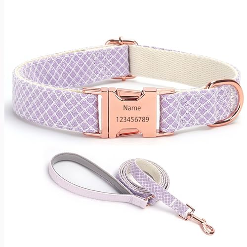 IUOUTG Mädchen Hundehalsband Und Leine Set Mit Gravierter Metallschnalle, Benutzerdefinierte Haustier Halsband Mit Namen Und Telefonnummer, Einstellbar, Für Kleine Bis Große Hunde IUOUTG Mädchen Hundehalsband Und Leine Set Mit Gravierter Metallschnalle, Benutzerdefinierte Haustier Halsband Mit Namen Und Telefonnummer, Einstellbar, Für Kleine Bis Große Hunde von IUOUTG