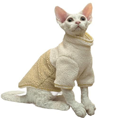 IUOUTG Mode Haarlose Katze Kleidung, Fleece Katze Wintermantel Hochkragen Sweatshirt Pyjamas Für Sphynx Devon Rex Kaltes Wetter Haustier Bekleidung von IUOUTG