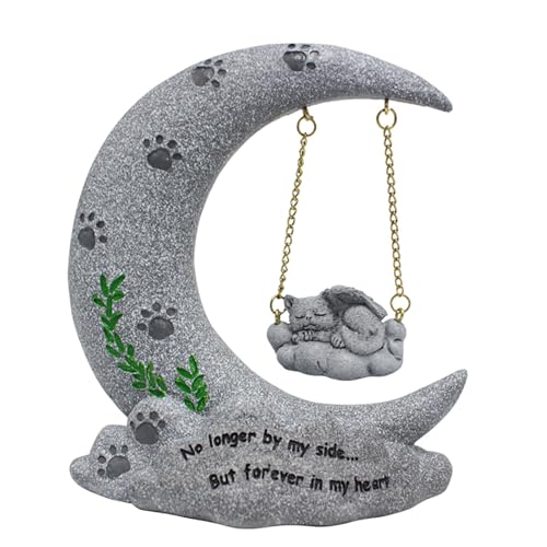 IUOUTG Mond Form Haustier Gedenksteine Katze Hund Grab Markierung Garten Grabstein, grau simuliert Stein Beenden Harz Dekorationen von IUOUTG
