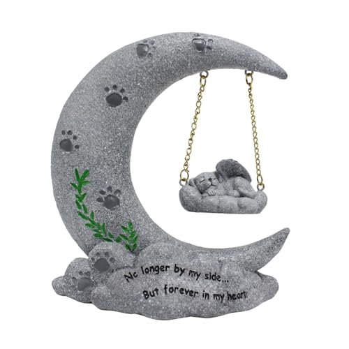 IUOUTG Mond Form Haustier Gedenksteine Katze Hund Grab Markierung Garten Grabstein, grau simuliert Stein Beenden Harz Dekorationen von IUOUTG