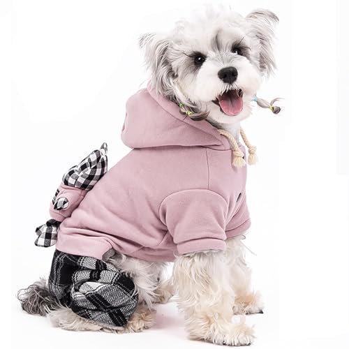 IUOUTG Niedlicher Fleece-Hundeoverall für kleine Hunde, Winter-Welpen-Kapuzenpulli mit D-Ring, warme Haustier-Katzenbekleidung für Chihuahua-Kleidung von IUOUTG