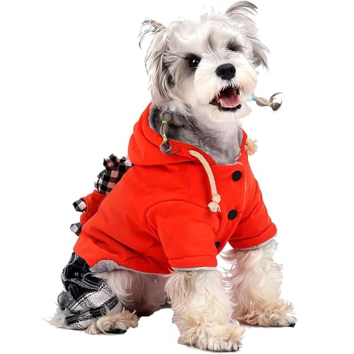 IUOUTG Niedlicher Fleece-Hundeoverall für kleine Hunde, Winter-Welpen-Kapuzenpulli mit D-Ring, warme Haustier-Katzenbekleidung für Chihuahua-Kleidung von IUOUTG