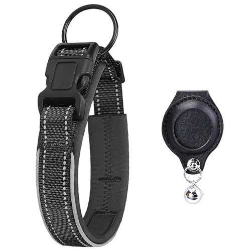 IUOUTG Nylon Reflektierende Flugetikett Hundehalsband Einstellbare Aufspürer Schutz Lederabdeckung Mit Halter Für Kleine Mittlere Hunde von IUOUTG