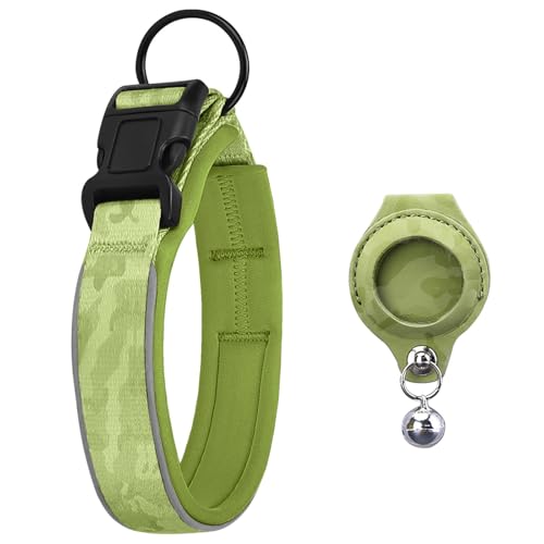 IUOUTG Nylon Reflektierende Flugetikett Hundehalsband Einstellbare Aufspürer Schutz Lederabdeckung Mit Halter Für Kleine Mittlere Hunde von IUOUTG