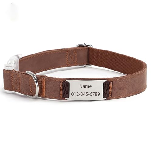 IUOUTG Personalisierte Hundehalsband Mit Namensschild, Benutzerdefinierte Gravierte Haustierhalsbänder Für Kleine Bis Große Hunde Einstellbar, PU-Leder, Metallschnalle von IUOUTG