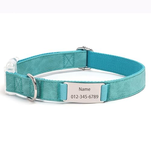 IUOUTG Personalisierte Hundehalsband Mit Namensschild, Benutzerdefinierte Gravierte Haustierhalsbänder Für Kleine Bis Große Hunde Einstellbar, PU-Leder, Metallschnalle von IUOUTG