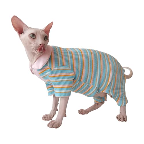 IUOUTG Sphynx Katze Shirt Baumwolle Polo T-Shirt, Pullover Katze Pyjamas Für Devon Rex, Weiche Farbe Streifen Haustier Kleidung Für Haarlose Katzen Täglichen Trag IUOUTG Sphynx Katze Shirt Baumwolle Polo T-Shirt, Pullover Katze Pyjamas Für Devon Rex, Weiche Farbe Streifen Haustier Kleidung Für Haarlose Katzen Täglichen Trag von IUOUTG
