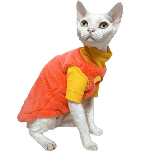 IUOUTG Sphynx-Katzenpullover Winter Warmer Fleece-Rollkragenpullover FüR Haustiere, Weiche Haarlose Katzenkleidung FüR Cornish Rex, Devon Rex Und Welpen von IUOUTG