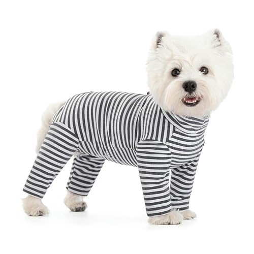 IUOUTG Streifen Ganzkörperhund-Pyjamas Mit Bauchschutz, Leichtes Gewicht Warmer Vierbeiniger Onesie-Overall Für Kleine Hunde, Gemütliche Haustierkleidung Nach Operation Erholung Anzug Für Hunde von IUOUTG