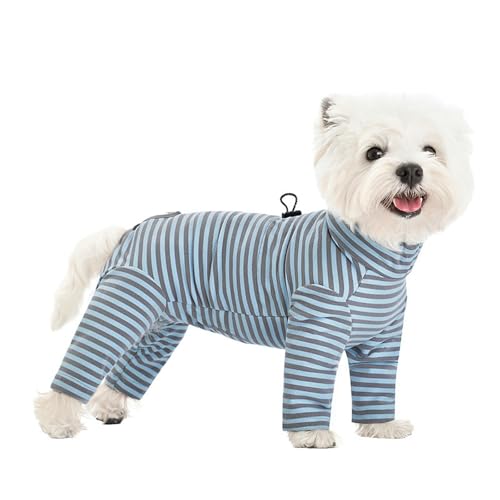 IUOUTG Streifen Ganzkörperhund-Pyjamas Mit Bauchschutz, Leichtes Gewicht Warmer Vierbeiniger Onesie-Overall Für Kleine Hunde, Gemütliche Haustierkleidung Nach Operation Erholung Anzug Für Hunde von IUOUTG