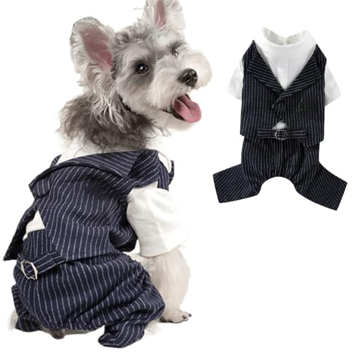 IUOUTG Streifen Hund Anzug Smoking Mit Krawatte, Gentleman Welpen Hochzeit Geburtstag Onesie Bekleidung, Formelle Haustier Outfit Mode Jumpsuit Für Kleine Mittlere Hunde von IUOUTG