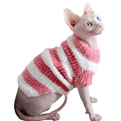 IUOUTG Stripe Winter Warme Katze Pullover, Weiche Elastische Sphynx Katze Pyjamas Kleidung, Mode Winter Haustier Kleidung Für Cornish Rex, Devon Rex von IUOUTG
