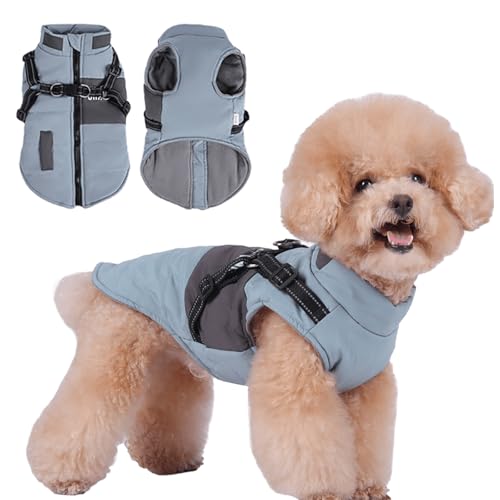 IUOUTG Wasserdichter Winterhundmantel Mit Eingebautem Gurt, Kalte Wetterjacke Für Kleine Hunde, Reflektierende Haustierkleidung Mit Reißverschluss Chihuahua Warme Outfits von IUOUTG