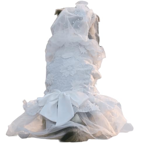 IUOUTG Weiße Spitze Hund Hochzeitskleid Mit Schleier & Bogen, Stickerei Hund Prinzessin Rock, Weibliche Hunde Kostüm Formelle Kleidung Für Geburtstag Braut Party IUOUTG Weiße Spitze Hund Hochzeitskleid Mit Schleier & Bogen, Stickerei Hund Prinzessin Rock, Weibliche Hunde Kostüm Formelle Kleidung Für Geburtstag Braut Party von IUOUTG