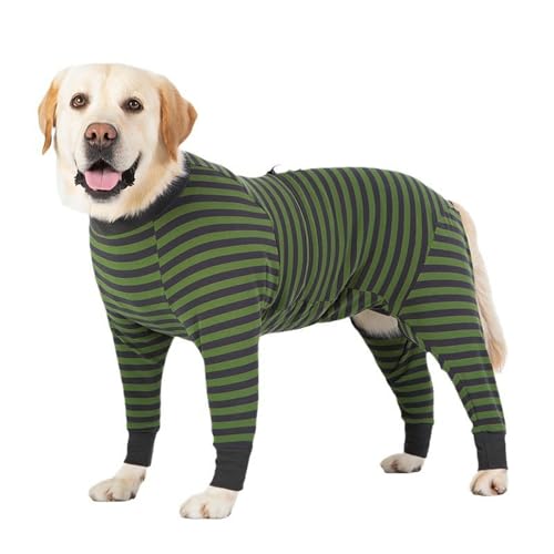 IUOUTG Winter Gestreifte Hundemäntel Jumpsuit Mit Verstellbarem Kordeladring, Leichtem Pyjamas Pullover Stretchy Onesie Vierbeinige Kleidung Für Große Mittelgroße Hunde von IUOUTG