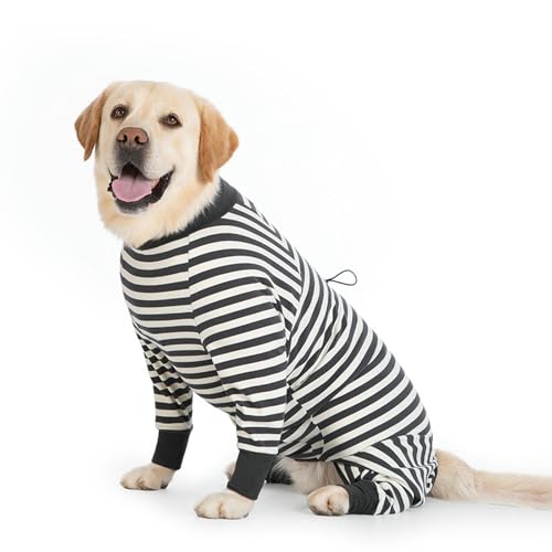 IUOUTG Winter Gestreifte Hundemäntel Jumpsuit Mit Verstellbarem Kordeladring, Leichtem Pyjamas Pullover Stretchy Onesie Vierbeinige Kleidung Für Große Mittelgroße Hunde von IUOUTG