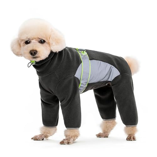 IUOUTG Winterhundmäntel Für Kleine Hunde Leicht Warmes Fleece-Rollkragenpullover-Pullover-Hundeobene Pyjamas Bodysuit Mit Doppelten D-Ring Und Vier Beinlagen-Langarm-Overall Für Kaltes Wetter von IUOUTG